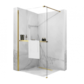 Paravan de  dus Walk-In  Rea 80 cm Aero Auriu cu suport prosop Paravan de  dus Walk-In  Rea 80 cm Aero Auriu cu suport prosop