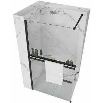 Paravan de  dus Walk-In  Rea  90 cm Aero Negru Mat cu suport prosop Paravan de  dus Walk-In  Rea  90 cm Aero Negru Mat cu suport prosop
