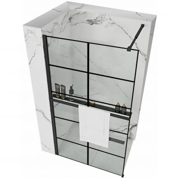 Paravan de  dus Walk-In  Rea Bler 1 100 cm cu suport prosop Negru Mat Paravan de  dus Walk-In  Rea Bler 1 100 cm cu suport prosop Negru Mat