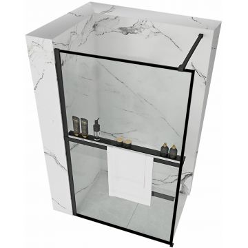 Paravan de  dus Walk-In Rea Bler 70 cm cu suport prosop Negru Mat Paravan de  dus Walk-In Rea Bler 70 cm cu suport prosop Negru Mat