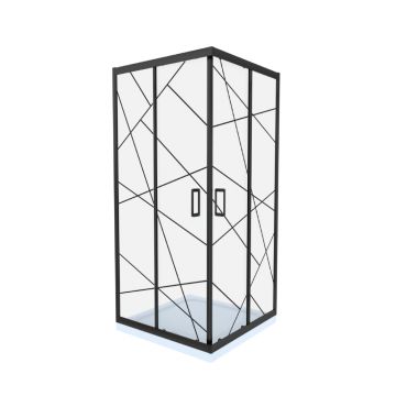 Cabina de dus simpla Celesta Titan  patrata  sticla cu model geometric 105 6 mm  90 x 90 x 190 cm  profil negru
