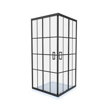 Cabina de dus simpla Celesta Titan  patrata  sticla cu model Windows 101 6 mm  90 x 90 x 190 cm  profil negru