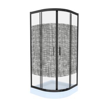 Cabina de dus simpla Celesta Titan  semirotunda  sticla cu model Lines 104 6 mm  90 x 90 x 190 cm  profil negru