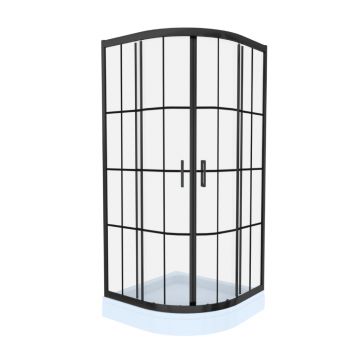 Cabina de dus simpla Celesta Titan  semirotunda  sticla cu model Windows 101 6 mm  90 x 90 x 190 cm  profil negru