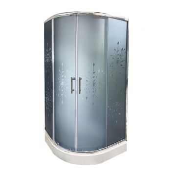 Cabina de dus simpla semirotunda Mallorca  sticla sablata gri 4 mm  90x90x195 cm  profil cromat  cadita joasa si sifon incluse
