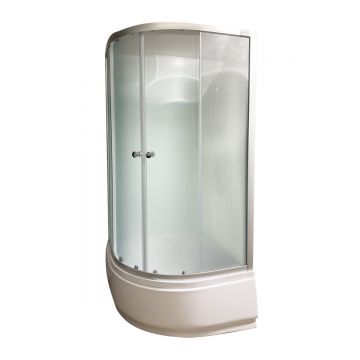 Cabina de dus simpla semirotunda Ruby  sticla 4 mm  90x90x200 cm  profil argintiu  cadita inalta  sifon si set dus incluse