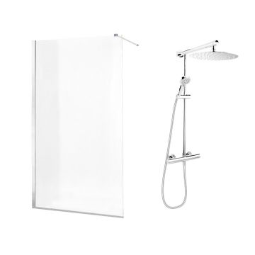 Pachet paravan dus Walk-In Nadi crom 70x200 cm si coloana de dus FDesign Anima crom