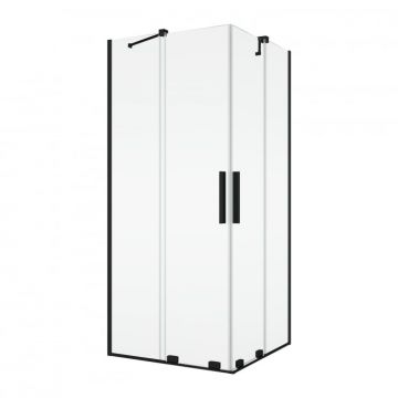 Cabina de dus acces pe colt cu usi culisante, 80x80 cm, negru mat, Amalia Ronal