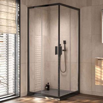 Cabina de dus Kolpasan, Venus Q, sticla chinchilla, 80 x 80, negru mat