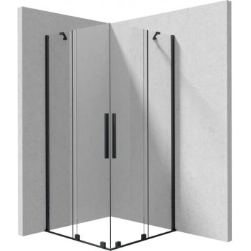 Cabina de dus patrata, 90x90x195 cm, cu usi batante, negru, Deante Prizma