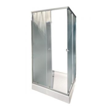 Cabina de dus simpla patrata Leon  sticla transparenta 4 mm  90x90x195 cm  cadita joasa si sifon incluse