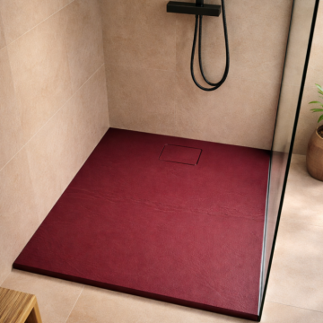 Cadita de dus burgundy texturata slim din compozit 90x90 cm, efect piatra naturala, finisaj mat antiderapant
