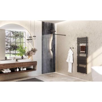 Paravan de dus fix, 90x200 cm,  sticla securizata 8 mm, profil negru, Roth Melina