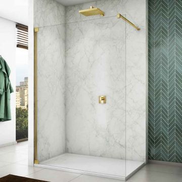 Paravan de dus Walk-In Ronal, Cadura, sticla securizata de 6 mm, 110 x 200 cm, profil auriu