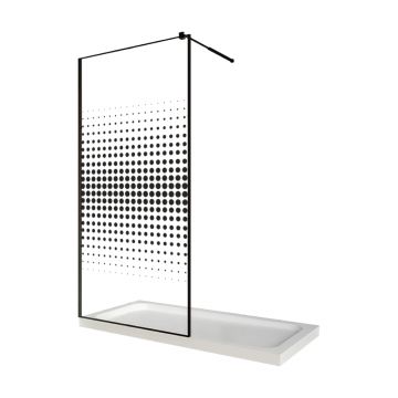 Paravan dus walk in / Perete dus  sticla cu model Dots 106 6 mm profil negru mat  tija extensibila  120 x 200 cm