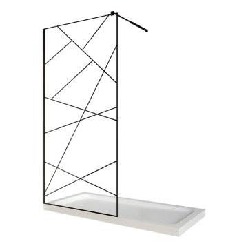 Paravan dus walk in / Perete dus  sticla cu model geometric 105 6 mm  profil negru mat  tija extensibila  90 x 200 cm