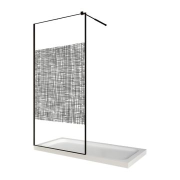 Paravan dus walk in / Perete dus  sticla cu model Lines 104 8 mm  profil negru mat  tija extensibila  80 x 200 cm