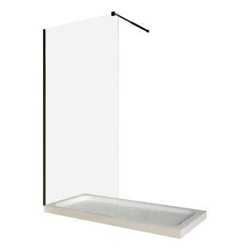 Paravan dus walk in / Perete dus  sticla transparenta 8 mm  profil negru mat  tija extensibila  100 x 200 cm