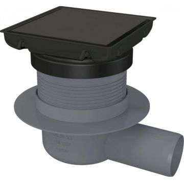 Rigola dus, patrata, cu gratar, negru mat, 13 cm, reversibila, Deante