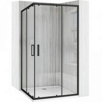 Cabina de dus dreptunghiulara cu usi glisante negru Rea City 80x100 cm si cadita neagra