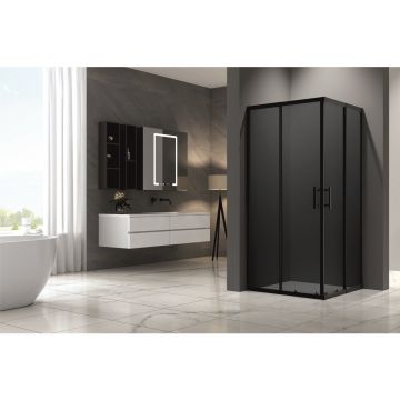 Cabina de dus dreptunghiulara Inter Ceramic cu usa glisanta 80x110 cm negru mat - fumuriu