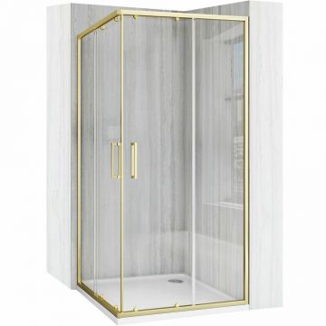 Cabina de dus patrata cu usi glisante auriu Rea City 90x90 cm