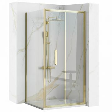 Cabina de dus patrata cu usi pliabile auriu Rea Rapid Fold 90x90 cm