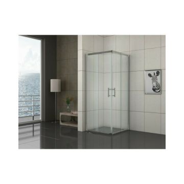 Cabina de dus patrata Inter Ceramic cu usi glisante crom lucios - transparent 80x80 cm