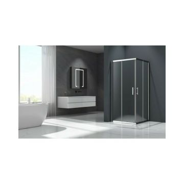 Cabina de dus patrata Inter Ceramic cu usi glisante crom lucios - transparent mat 80x80 cm