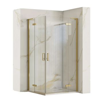 Cabina de dus patrata Rea Hugo cu 2 usi batante 90x90 cm auriu periat