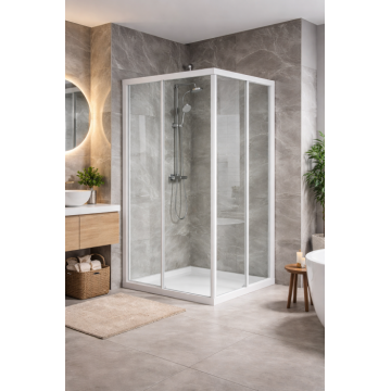 Cabina dus alba, sticla securizata 4 mm, 90x90 cm, Sanswiss, ECO