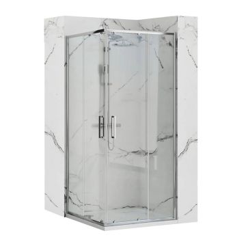 Cabina dus cu cadita de dus patrata Rea Punto crom cu doua usi culisante 80x80 alb