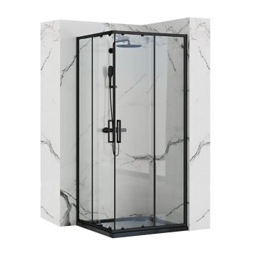 Cabina dus cu cadita de dus patrata Rea Punto cu doua usi culisante 80x80 negru