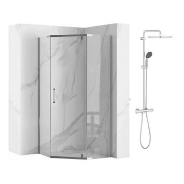 Pachet cabina de dus Rea Axin crom 90x90 si coloana de dus cu baterie termostatata Grohe Vitalio Start Cube 250 crom lucios