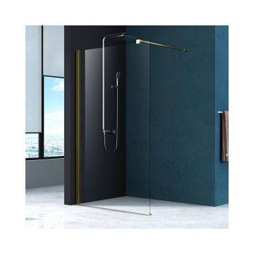 Paravan de dus tip Walk-in Fluminia Foxy auriu periat 90x200 cm Easy Clean