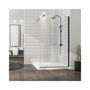 Paravan de dus tip Walk-in Fluminia Foxy Black 90x200 cm profil negru mat Easy Clean