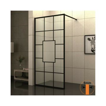 Paravan de dus tip Walk-In Inter Ceramic profil negru 90x200 cm sticla transparenta cu linii negre