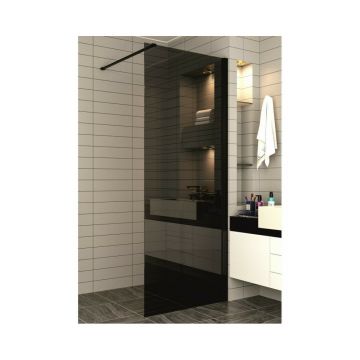 Paravan de dus tip Walk-In Inter Ceramic profil negru mat - sticla fumurie 80x200 cm
