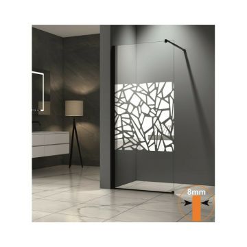 Paravan de dus tip Walk-In Inter Ceramic profil negru - sticla transparenta+elemente albe 80x200 cm