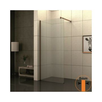 Paravan de dus tip Walk-In Inter Ceramic profil rose gold - sticla transparenta 90x200 cm