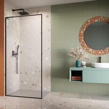 Paravan de dus tip Walk-in Radaway Modo F SL II negru mat-transparent 110 cm sticla securizata 8 mm stanga
