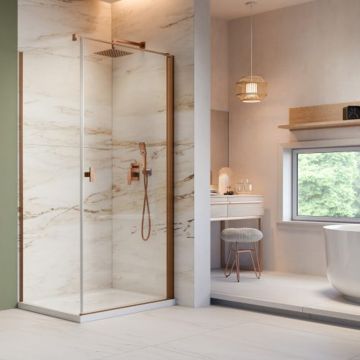 Cabina de dus dreptunghiulara cu usa batanta Radaway Nes KDJ I 80x75 cm finisaj cupru periat-transparent dreapta