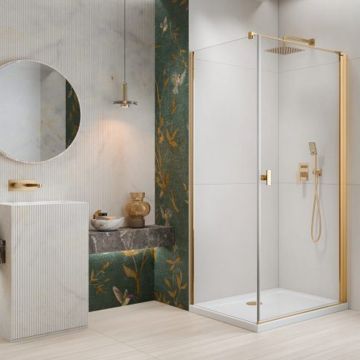Cabina de dus dreptunghiulara cu usa batanta Radaway Nes KDJ I 80x90 cm finisaj auriu lucios-transparent dreapta