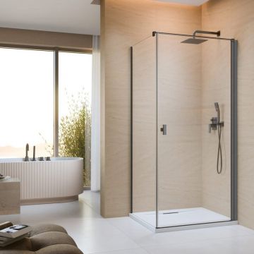 Cabina de dus dreptunghiulara cu usa batanta Radaway Nes KDJ I 90x75 cm finisaj GunMetal periat-transparent dreapta