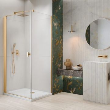Cabina de dus dreptunghiulara cu usa batanta Radaway Nes KDJ I 90x80 cm finisaj auriu lucios-transparent stanga