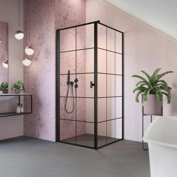 Cabina de dus dreptunghiulara cu usa batanta Radaway Nes KDJ I Factory 90x100 cm finisaj negru mat-transparent stanga