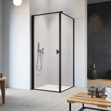 Cabina de dus dreptunghiulara cu usa batanta Radaway Nes KDJ I Frame 100x75 cm finisaj negru mat-transparent stanga