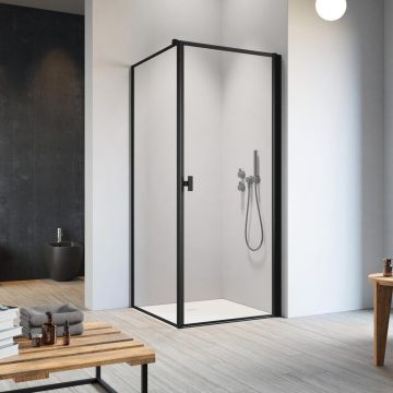 Cabina de dus dreptunghiulara cu usa batanta Radaway Nes KDJ I Frame 90x75 cm finisaj negru mat-transparent dreapta