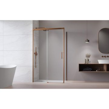 Cabina de dus dreptunghiulara cu usa glisanta Radaway Idea KDJ 130x110 cm finisaj cupru periat-transparent stanga