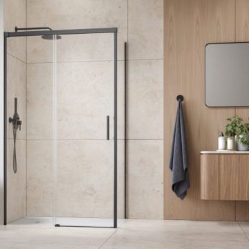 Cabina de dus dreptunghiulara cu usa glisanta Radaway Idea KDJ 140x110 cm finisaj GunMetal periat-transparent stanga